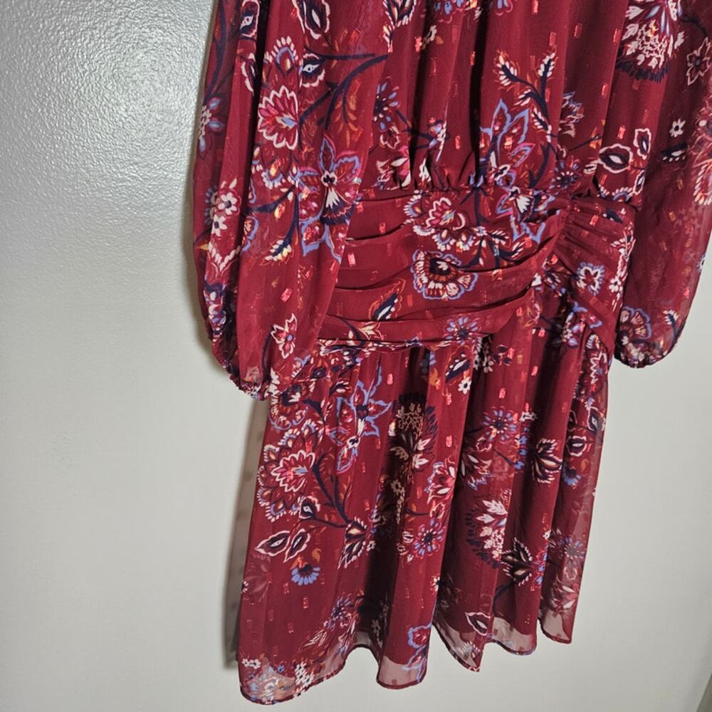 NWOT Vince Camuto Fit and Flare Balloon Sleeve Red Chiffon Dress Sz 10 - Picture 6 of 14
